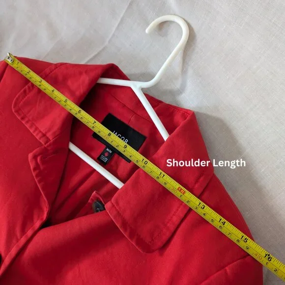 JACOB Long Red Trench Coat Button Up with Faux Pockets Women's Size M - Picture 9 of 13